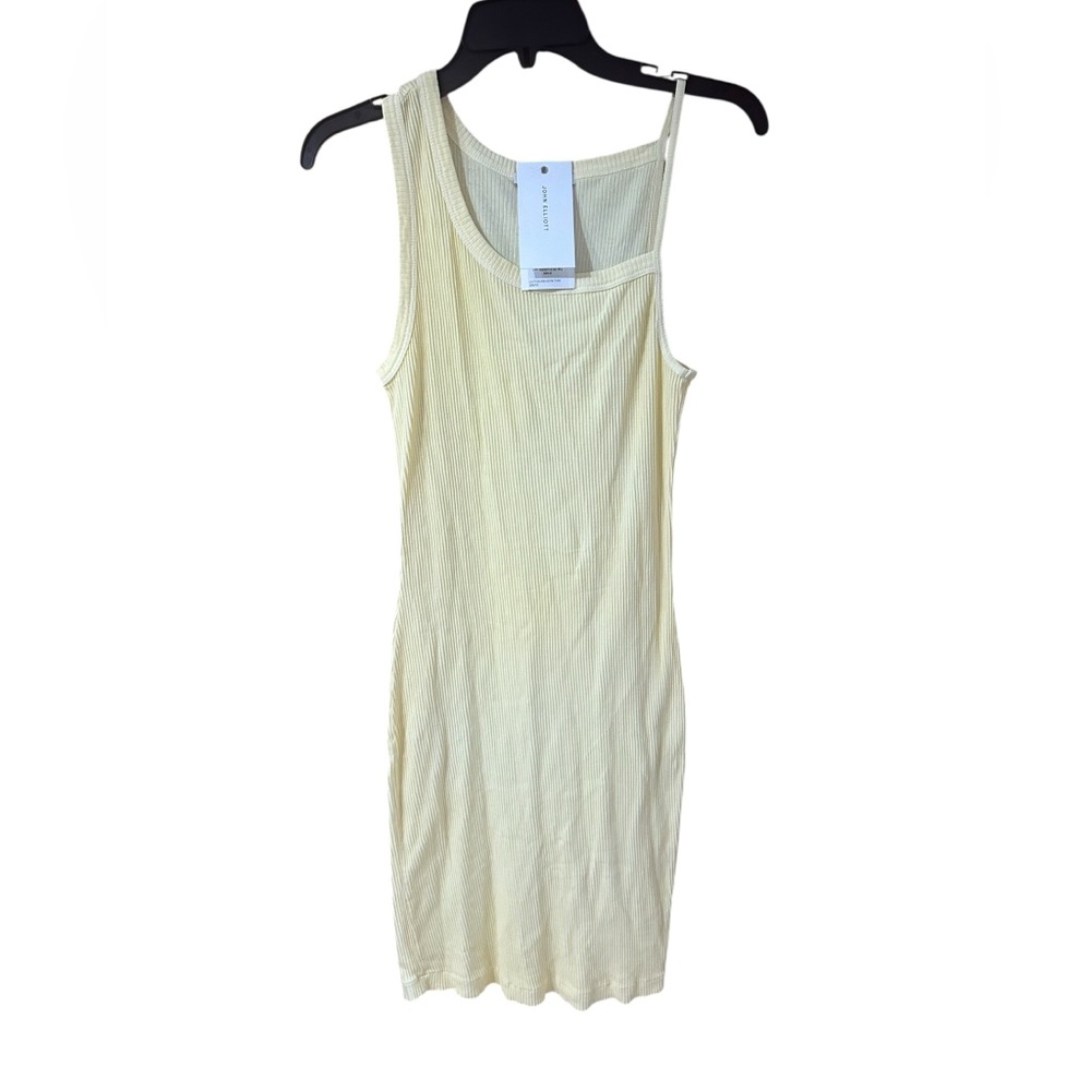 John Elliot Pale Yellow Cotton Ribbed Asymmetrical Tank Dress